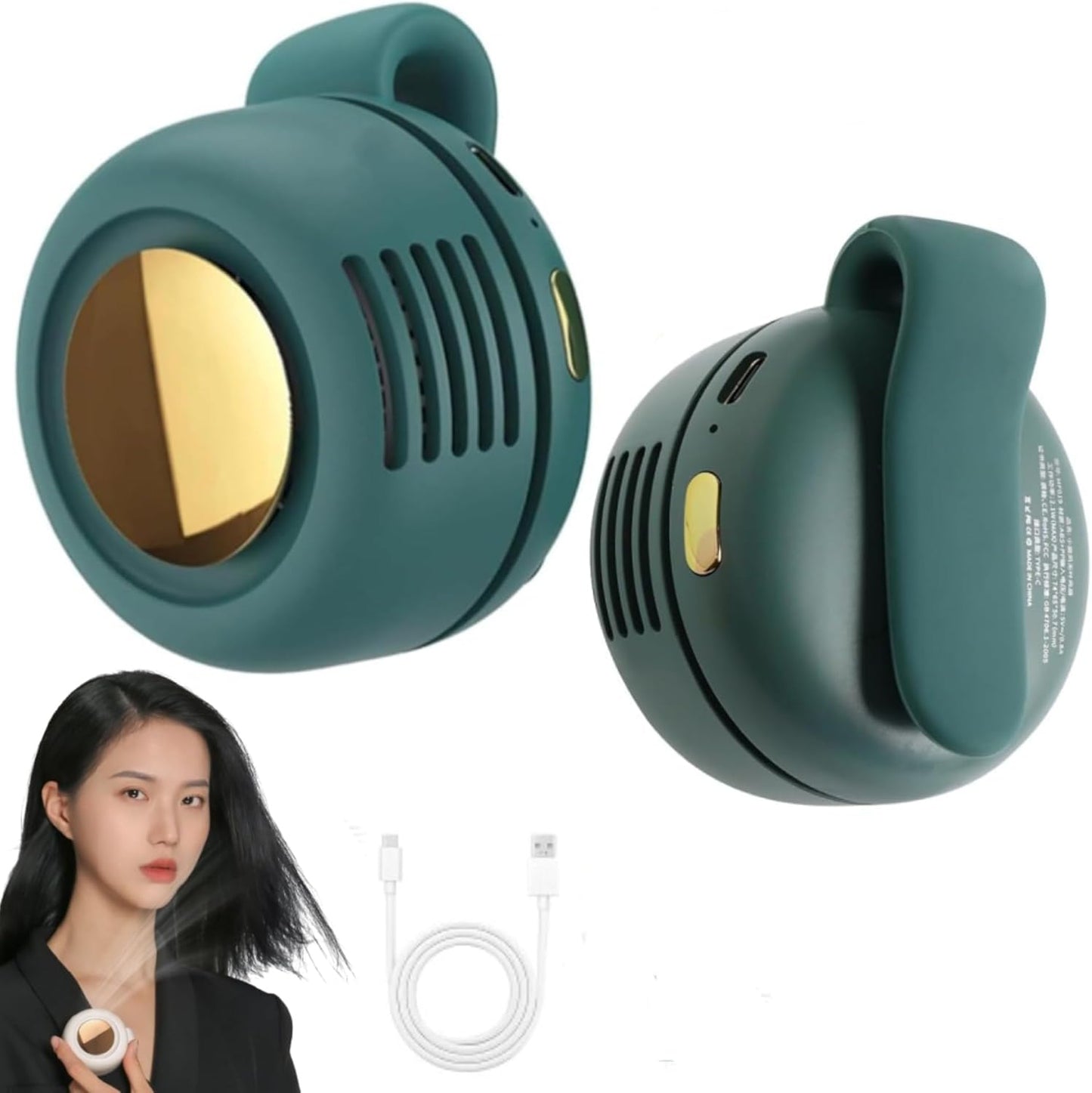 Portable Clip On Fan for Shirt, Mini Fan With Clip, Silent Bladeless Adjustable 3 Speeds Suspended Waist Fans, 2026 New Wearable Small Fans for Outdoor & Travel & Office, Travel Accessories (Green)