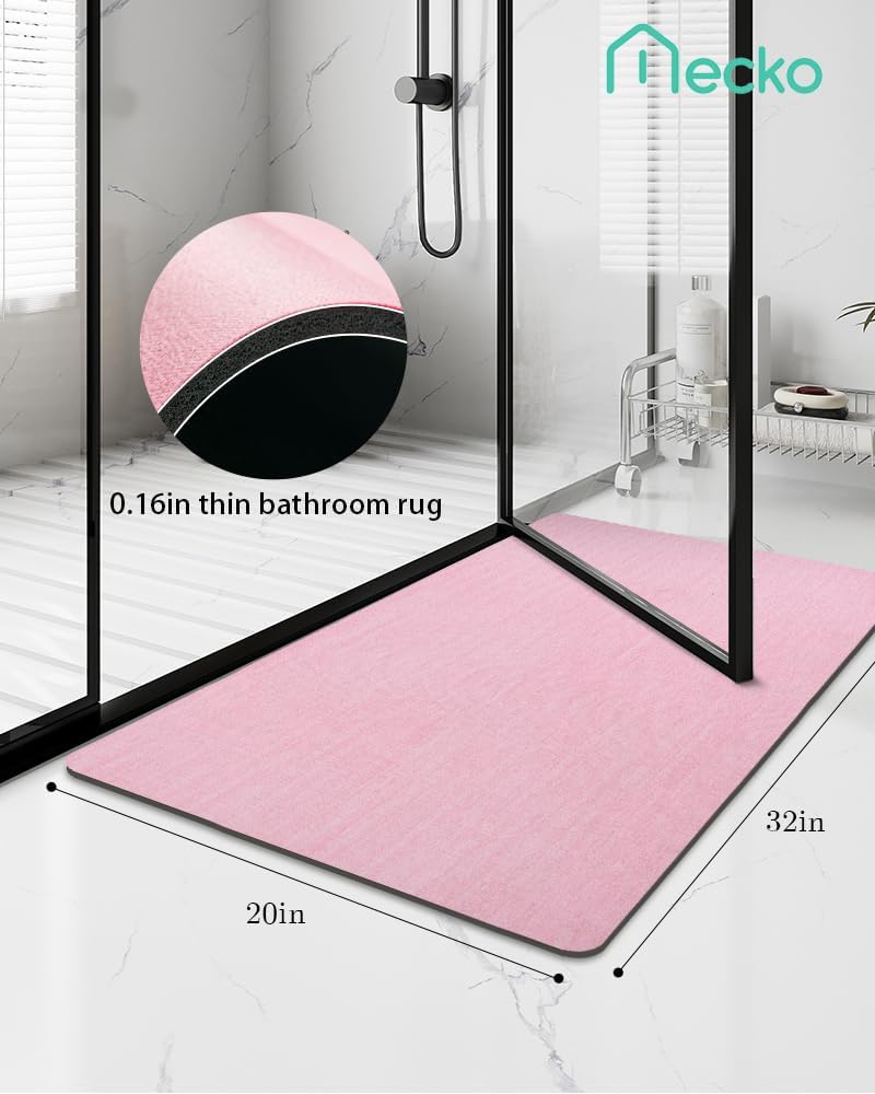 Mecko Bath Mat Rug, Rubber Non-Slip Quick Dry Absorbent Thin Bathroom Rugs Fit Under Door Bathroom Floor Mats-Shower Rug for in Front of Bathtub, Sink, Shower Room(Light Grey,16"x24")