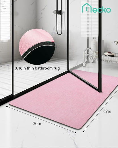 Mecko Bath Mat Rug, Rubber Non-Slip Quick Dry Absorbent Thin Bathroom Rugs Fit Under Door Bathroom Floor Mats-Shower Rug for in Front of Bathtub, Sink, Shower Room(Light Grey,16"x24")