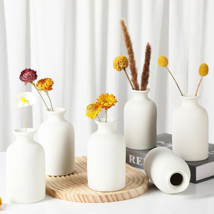YANLING 6 Pack White Vase Small Ceramic Vases for Decor, Bud Vases | for Centerpieces White Vases for Flowers Boho Home Decor, Pampas Grass Dried Flowers Vases