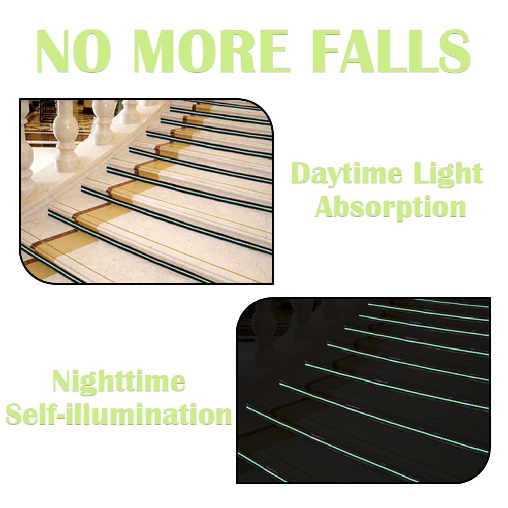 1Roll 5cmx5m Anti-Slip Traction Tape with Glow in the Dark Stripe, Waterproof Non-Skid Adhesive for Stairs, Steps, Outdoor & Indoor Use, High-Traction Safety Treads for Kids & Seniors (Black)