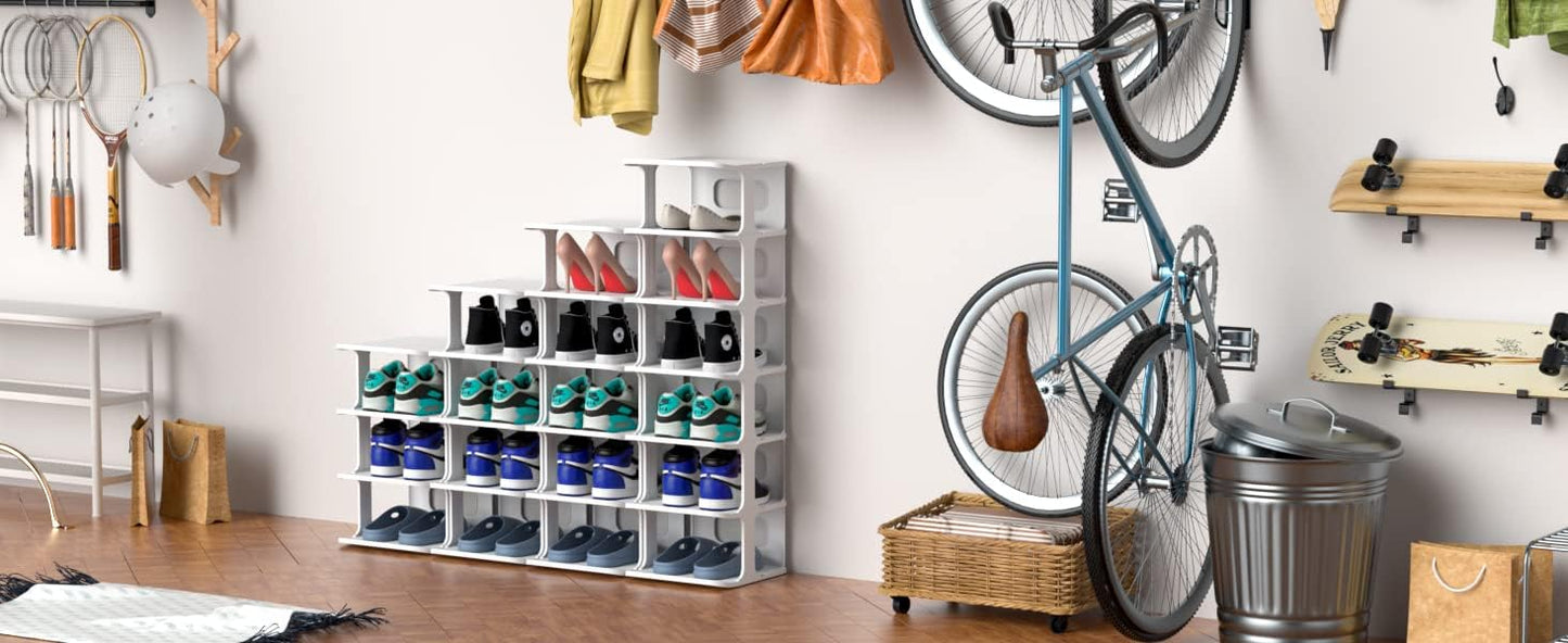 ZOINLIY Stackable Shoe Organizer for Closet, Small Shoe Rack for Entryway, Bedroom, Dorm Rooms, Free Standing Shoe Shelf, Plastic Shoe Cubby for Small Space, Grey Space Saver Shoe Holder