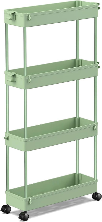 SPACEKEEPER Slim Rolling Storage Cart 4 Tier Bathroom Organizer Cart Mobile Shelving Unit Slide Out Utility Cart for Kitchen, Bthroom, Makeup, Craft, Laundry Narrow Places, Black