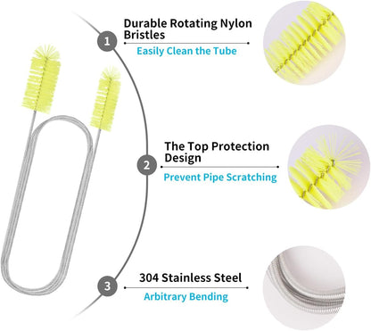 Flexible Drain Brush, 66 Inch Double Ended Aquarium Filter Hose Long Pipe Cleaners Brush for Fish Tank, Sink, Drain, and 2 Pieces 12 Inch Straw Cleaning Brush