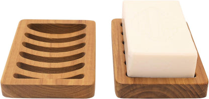 HTB Slotted Bar Soap Holder Teak Wood,Sponge Holder for Kitchen Sink | Self Draining Soap Dish for Shower, Bathroom, Bathtub, RV,Soap Saver Keep Soap Dry,Extend Soap Life,Bathroom Accessories