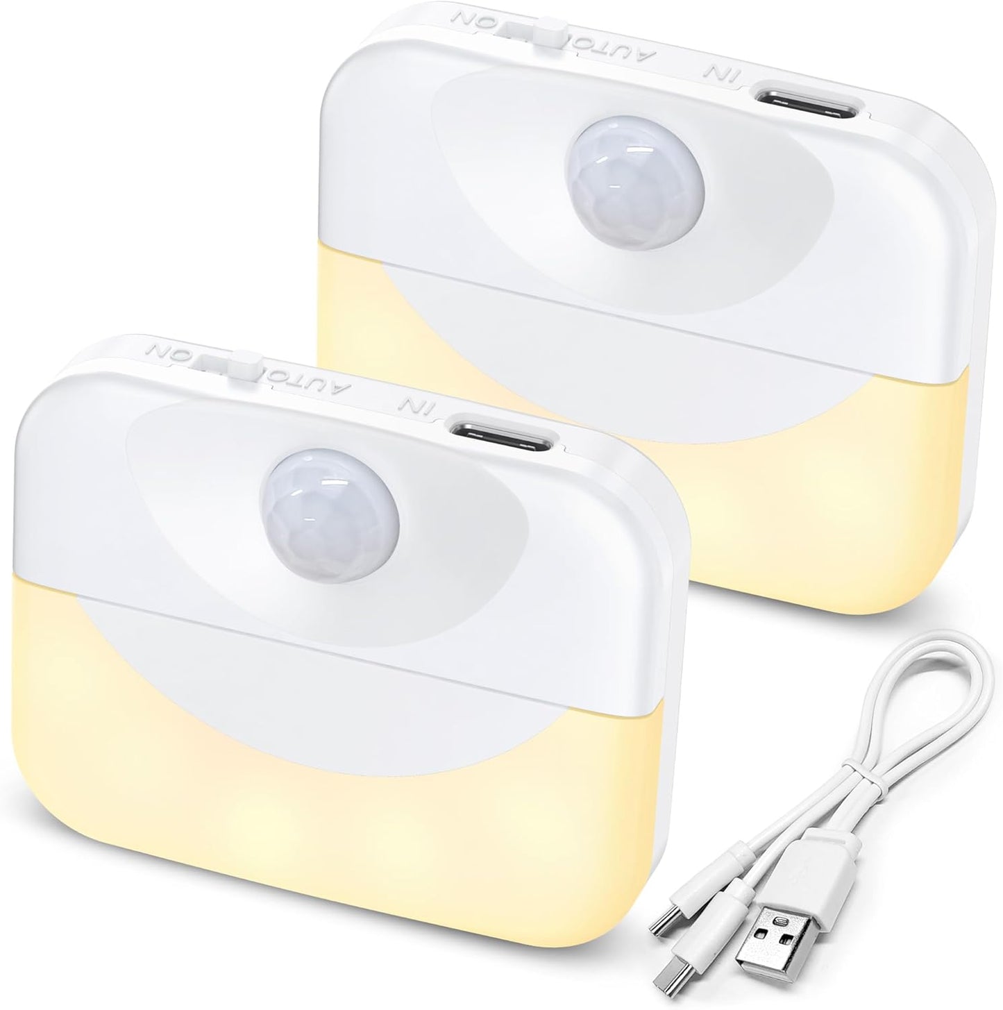 ZAPOGO 2 Pack Rechargeable Motion Sensor Stair Light for Indoor,Warm White LED Night Light,Wireless Stick on Anywhere Hallway Lamp,Motion Activated Lamps for Step, Cabinet, Hallway, Bathroom