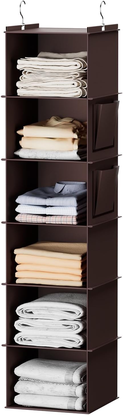 YOUDENOVA Hanging Closet Organizer, 6-Shelf Closet Hanging Storage Shelves, 2 Packs, Grey