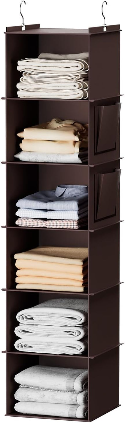 YOUDENOVA Hanging Closet Organizer, 6-Shelf Closet Hanging Storage Shelves, 2 Packs, Grey
