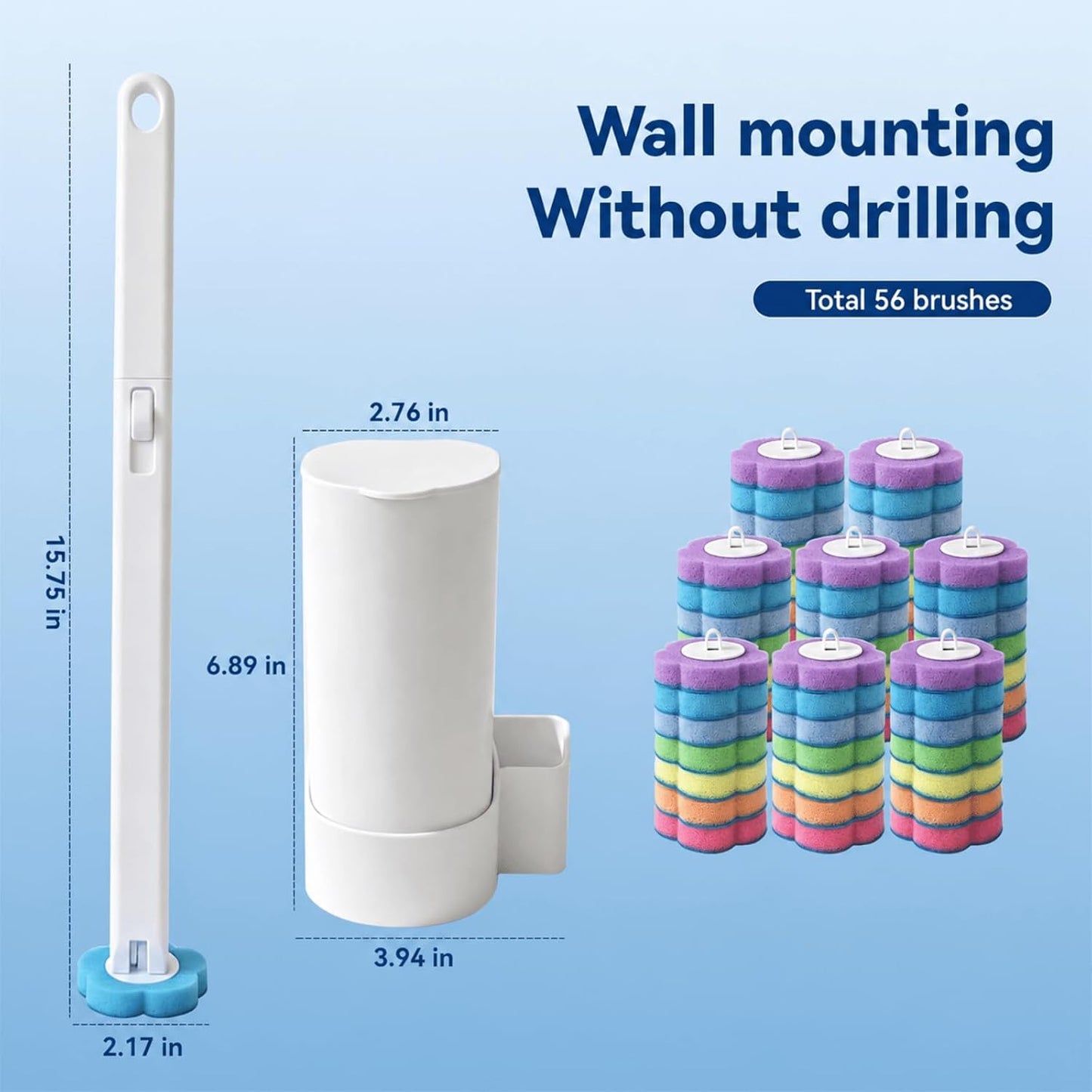 Disposable Toilet Brush with 48 Refills,Toilet Cleaning Supplies,Toilet Wand Brush Starter Kit,Wall Mounted Toilet Bowl Cleaner Brush with Holder for Bathroom Deep Cleaning & Hygiene (White)