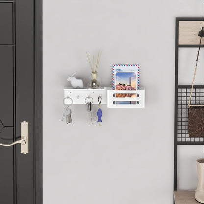 MKO Key Holder Wall Mount, Key Holder Wall Mount Adhesive with Mail Organizer Tray with 6 Key Hooks for Wall, Black