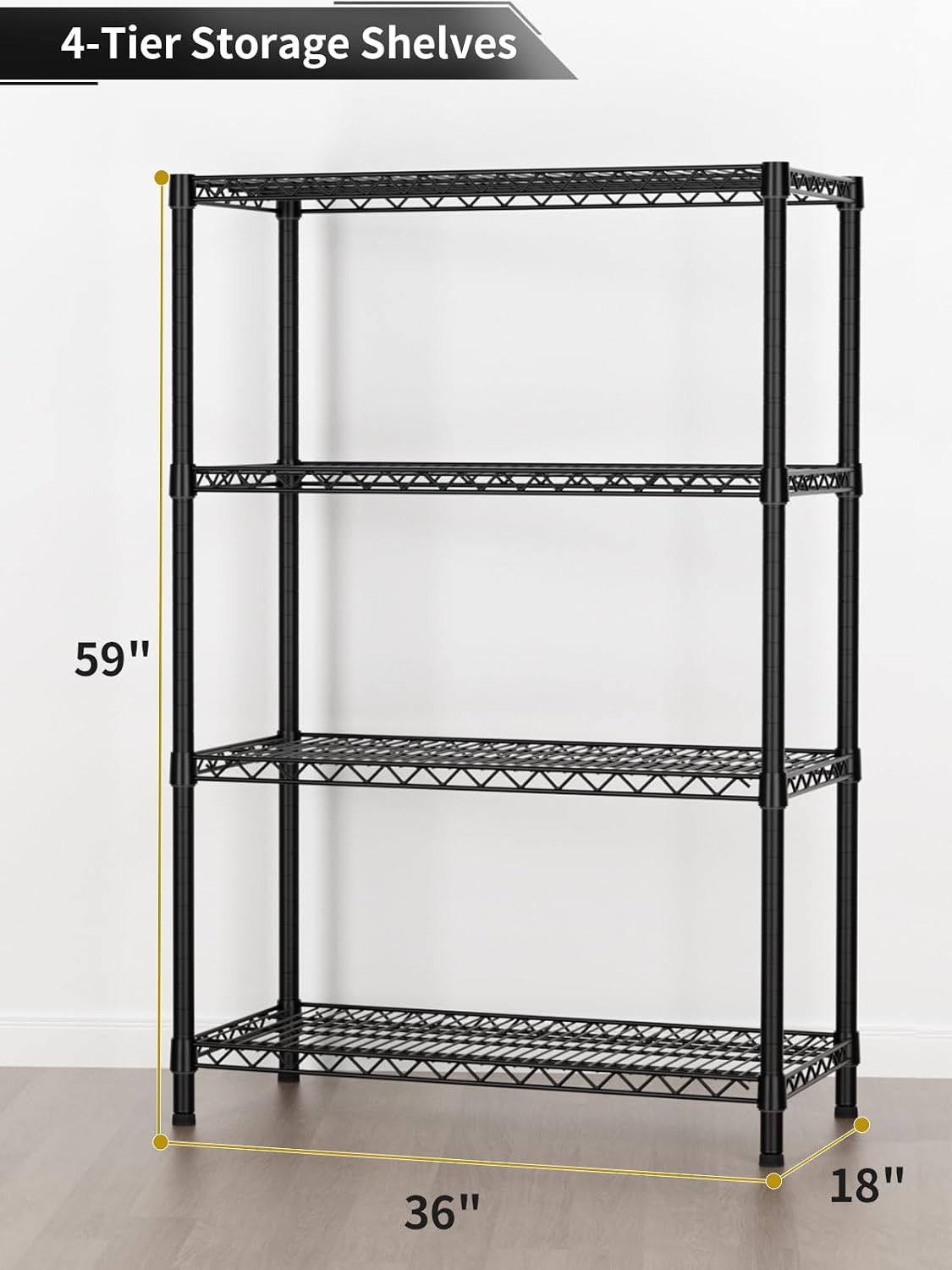 Golpart 4 Tier Adjustable Storage Shelves Metal Utility Shelf Wire Shelving Unit Organizer Rack for Home Kitchen Office Bathroom Pantry Room 12" D x 18" W x 44" H