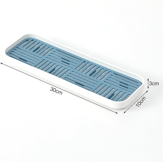 2-in-1 Kitchen Sink Caddy Organizer with Plastic Drain Grate, Double-Layer Drain Sponge Soap Holder & Food Fruit Vegetable Drain Tray for Sink Countertop Home Kitchen Restaurant Hotel, Grey (1 Pack)