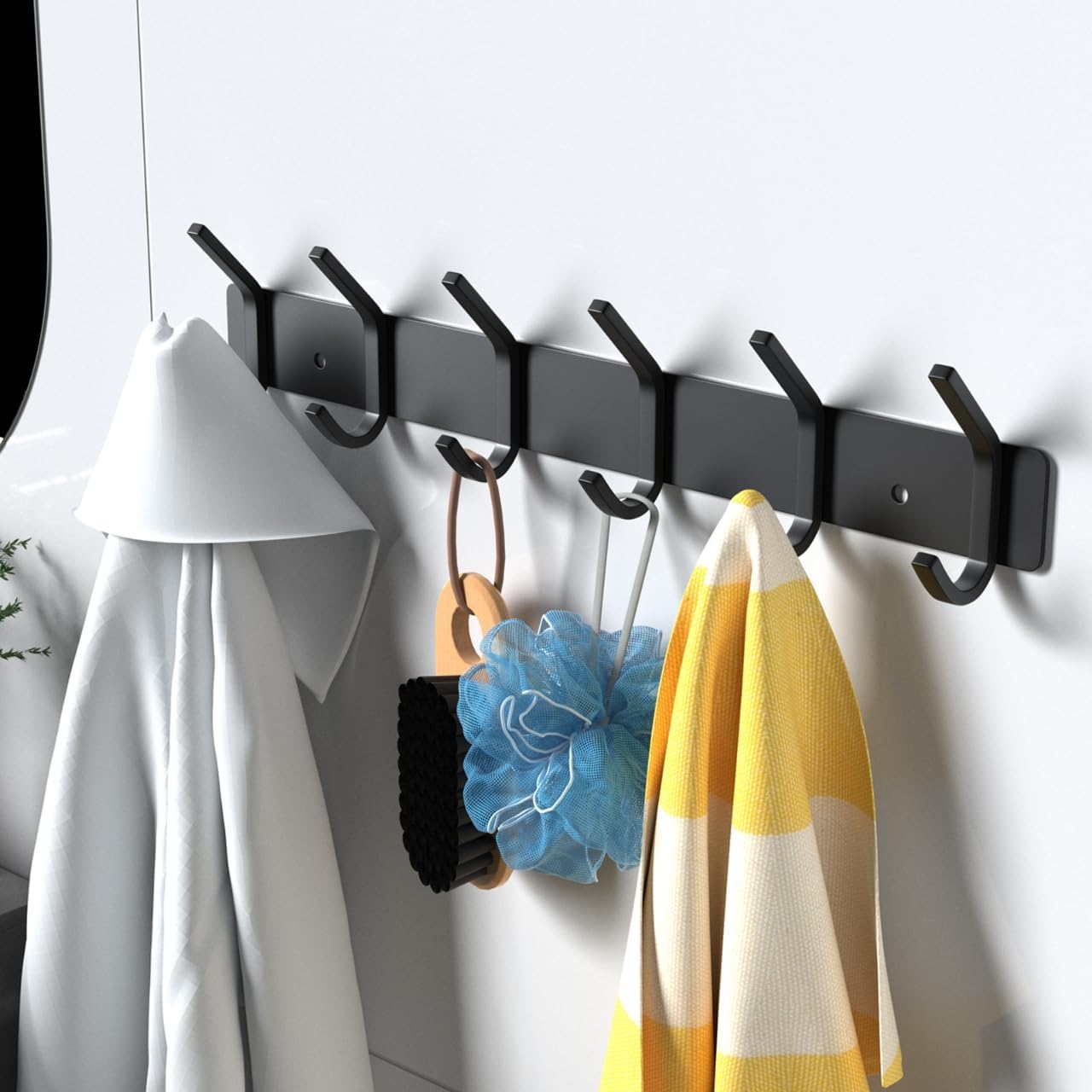VAEHOLD Black Hat and Coat Wall Mount Rack - 3 Hooks for Robes, Bags, Keys, and Towels - Bathroom Towel Hanger Organizer (1 Pack)