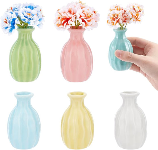 NBEADS 6 Pcs Mini Ceramic Flower Vase, Rustic Decor Vase Modern Farmhouse Multicolored Plain Small Vases for Flowers Small Plants Floral Dining Room Shelf