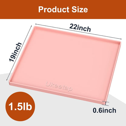 ukeetap Extra Thick Silicone Mat Waterproof with Raised Edge 19” x 12”, BPA Free Non-Slip Dog & Cat Food Mat, Feeding Mat for Food and Water Bowls, Spill Proof Mat to Protect Floors, Black