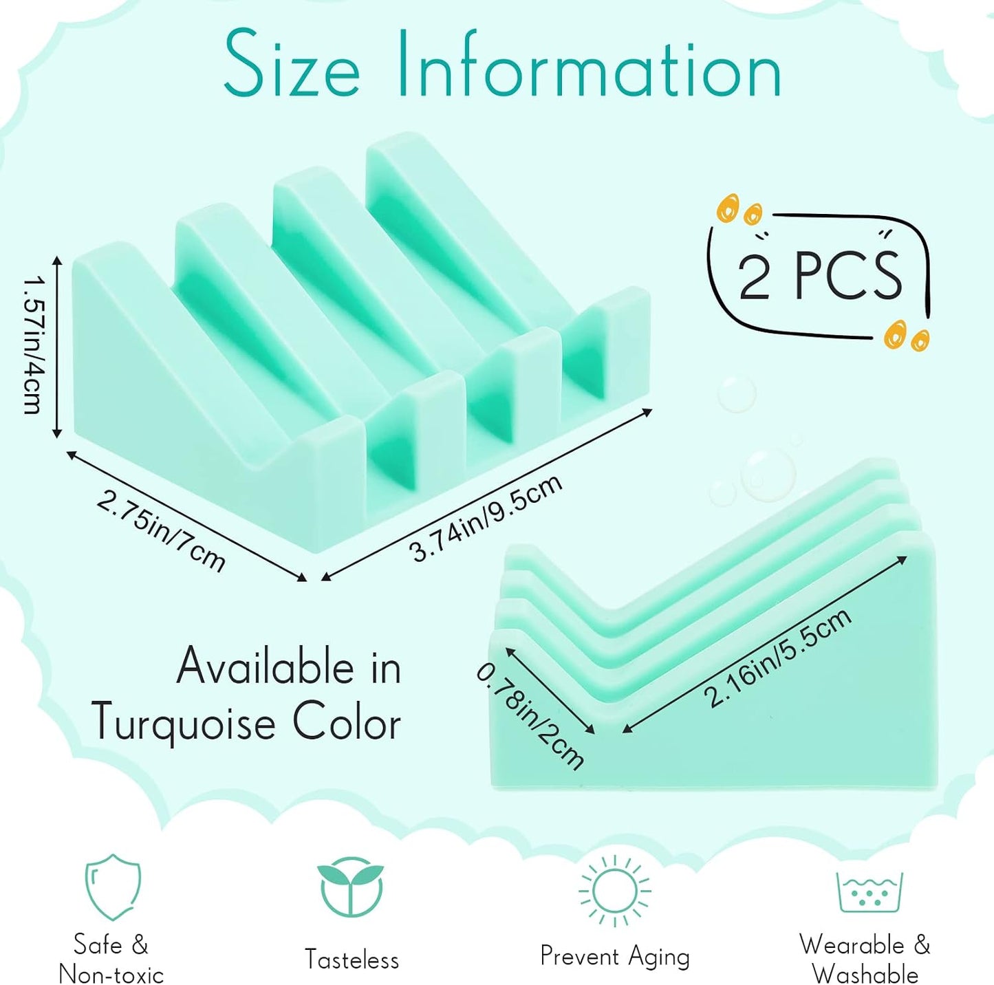 Cunhill 2 Pieces Silicone Soap Dish Self Draining Soap Dish Shower Waterfall Bar Soap Holder Tray with Drain Soap Saver for Kitchen Bathroom Accessories (Black)