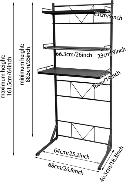 Adjustable Height Laundry Room Shelves for Laundry Room Organization 3 Tiers Laundry Room Organization Shelves Over The Washer and Dryer Storage Shelf (Black, 26.8×18.3×64in)