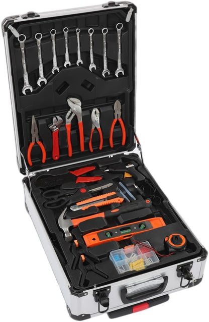 187pcs Trolley Case Tool Set, Carbon Steel Home Repair Kit Household Hand Tool Kit Toolbox Storage Case, Complete Rolling Tool Box for Maintenance Garden Homeowner DIYer Handyman
