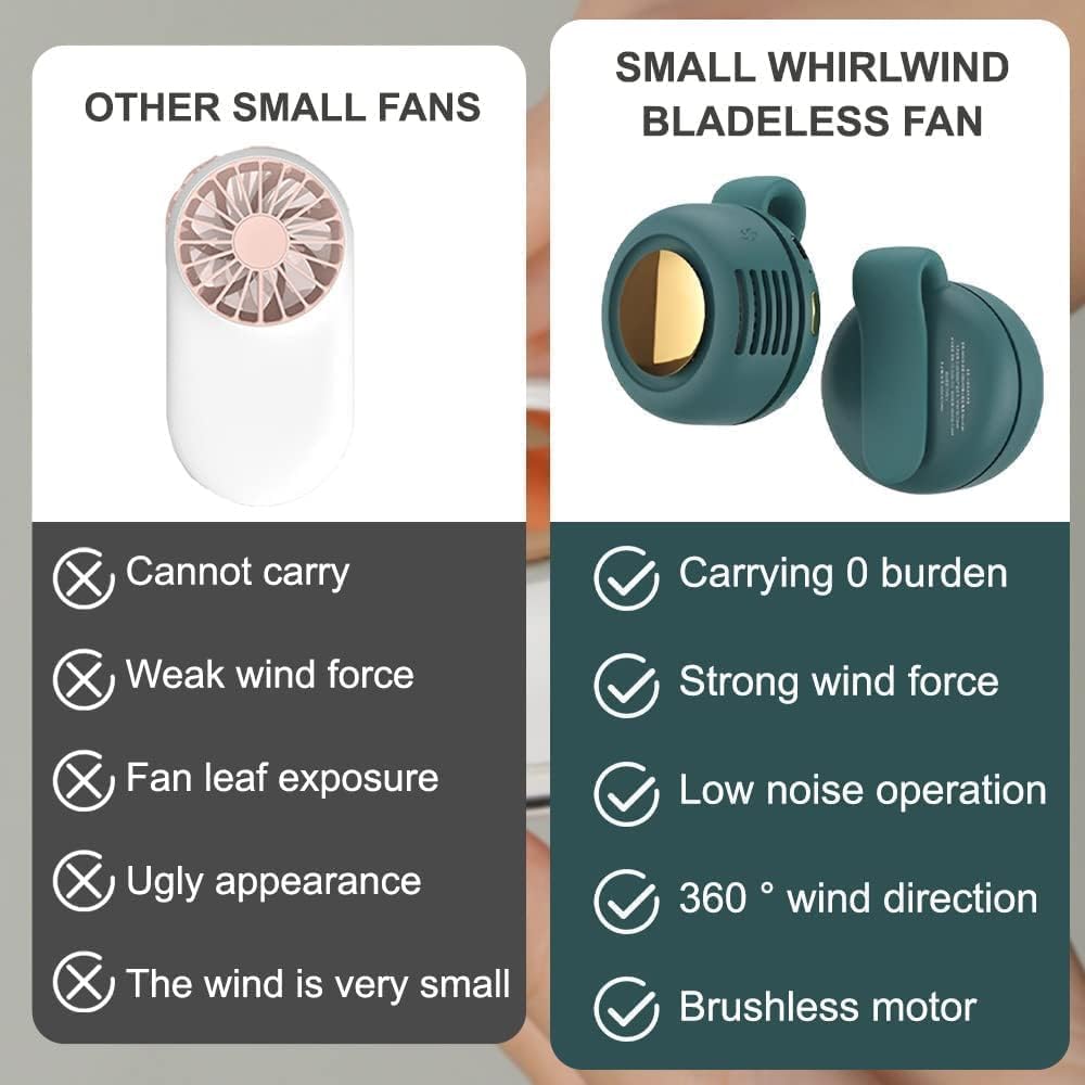 2PCS 360° Rotatable Portable Mini Clip-On Fan, Small Whirlwind Bladeless Fan Clip On, 2026 Upgrade Adjustable 3-Speed Suspended Whirlwind Cooler Fans, For Outdoor & Travel & Office