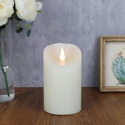 TECHLONG Flameless Candles with Remote Timer, 3D Moving Flickering Flame Battery Operated Candles Lasting 1000+ Hours, 3" x 5" Ivory Real Wax Electric LED Pillar Candles, Set of 2