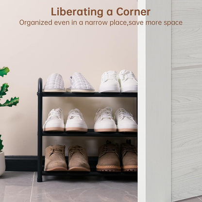 Gonfoam Shoe Rack for Closet, Expandable Shoe Organizer Storage Shelf, Adjustable Metal Free Standing Small Closet Shoe Rack for Entryway, Doorway (2-Tier Black)