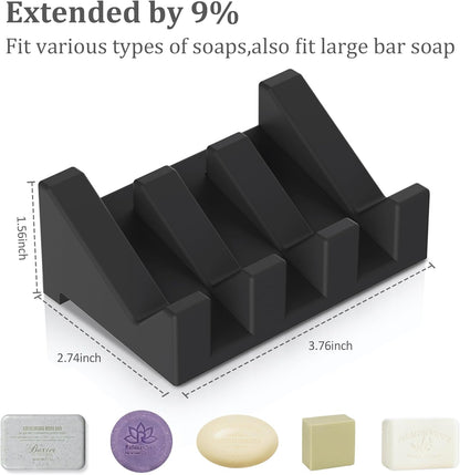 Silicone Soap Dish Set,3PCS Self Draining Soap Holder for Bar Soap | Self draining silicone soap dish with drainage,waterfall design keeps bar soap dry,extended soap holder for shower,bathroom