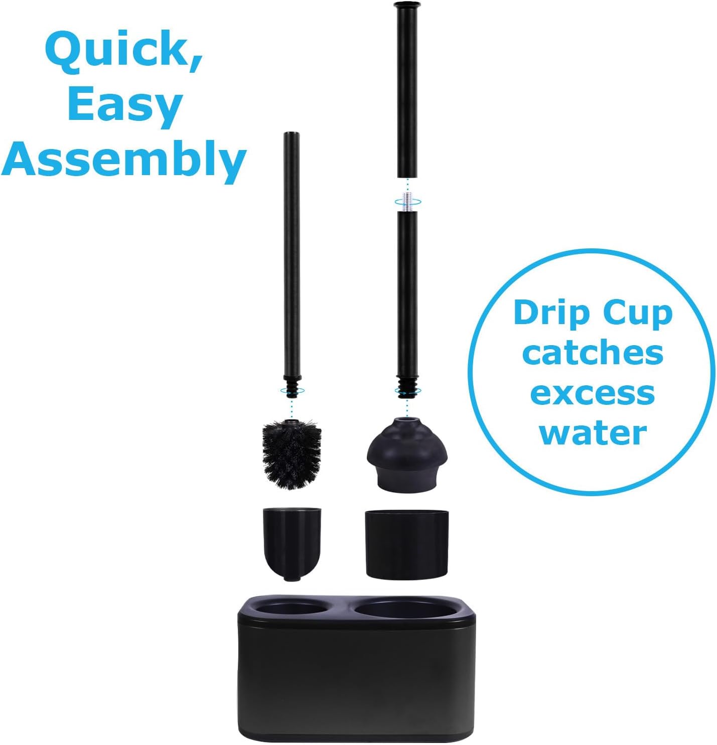 Blue Donuts Toilet Brush and Plunger Set with Holder, Sleek Minimalist Modern Stainless Steel Bathroom Accessories Toilet Plunger and Toilet Bowl Brush Combo