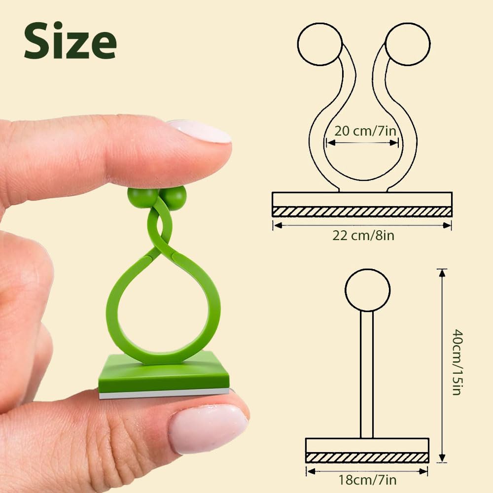 100PCS Plant Wall Clips for Climbing Plants, 2025 New Self-Adhesive Vine Support Binding Clip Invisible Plant Fixation Hooks for Gardening, Wire Cable Storage Management (Green-L)