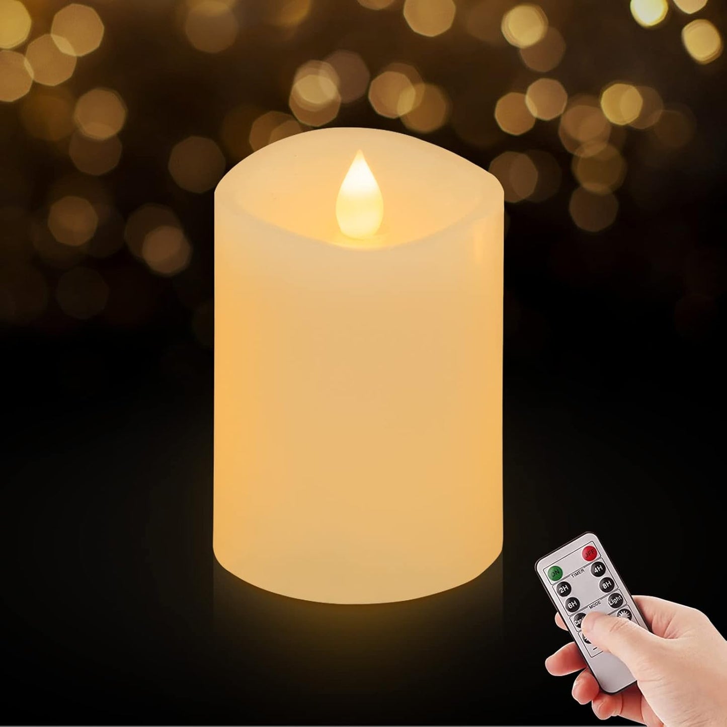 3x3 Flickering Flameless Candles Set of 2, 2AA Battery Life 600 Hours Battery Candles Flickering with Timer,3 inch Flameless Candles with Remote for Indoor/Outdoor, Ivory