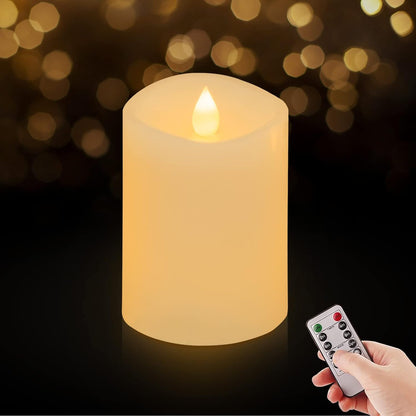 3x3 Flickering Flameless Candles Set of 2, 2AA Battery Life 600 Hours Battery Candles Flickering with Timer,3 inch Flameless Candles with Remote for Indoor/Outdoor, Ivory