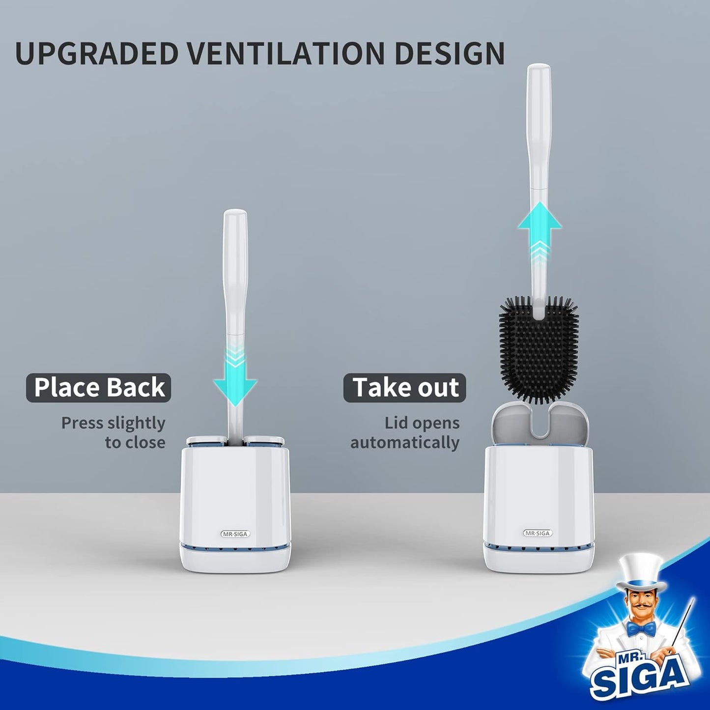 MR.SIGA Toilet Bowl Brush and Holder, Durable and Flexible Bristles, Wall Mounted Toilet Brush for Bathroom Cleaning, Black, 1 Pack