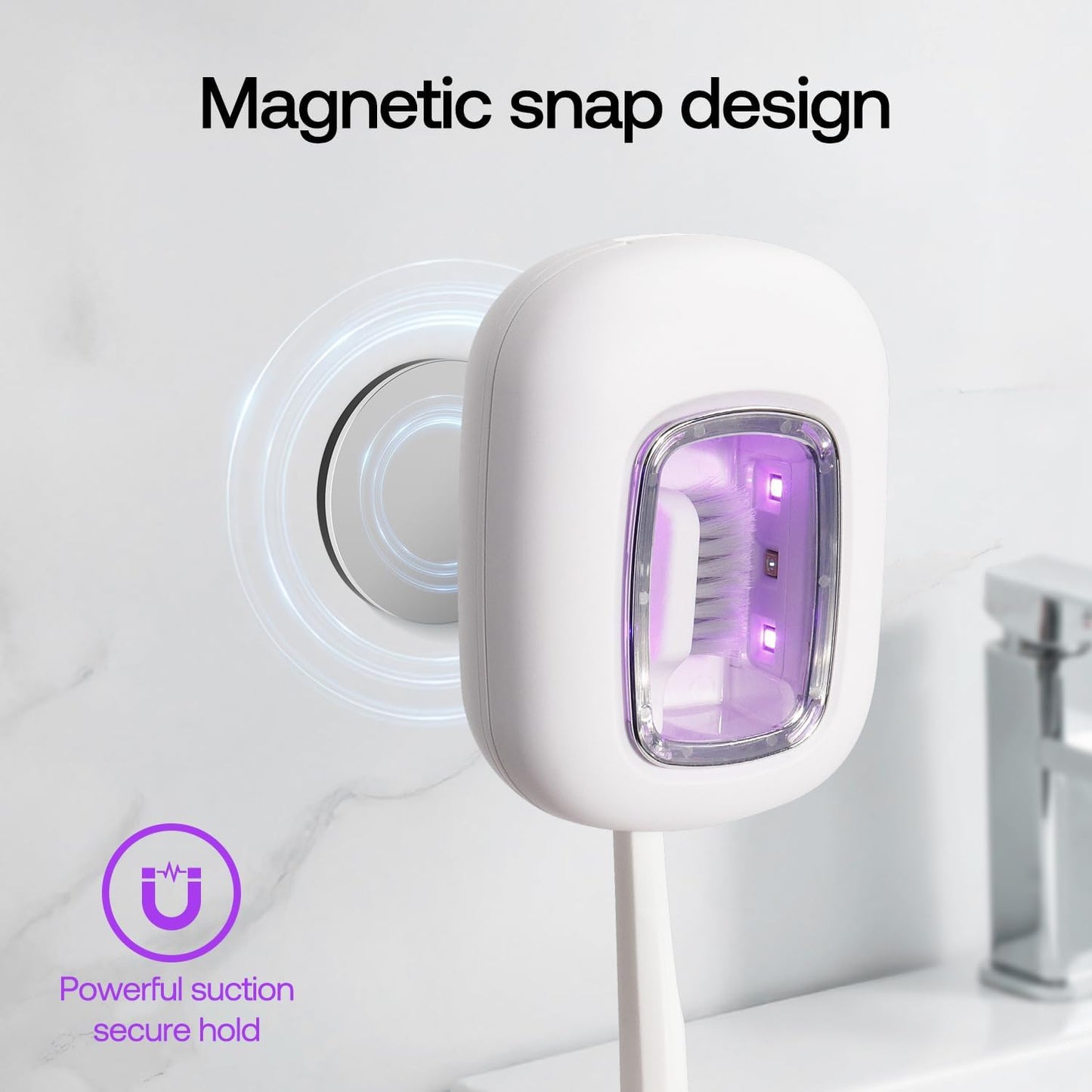 UV-C Toothbrush Sanitizer Case, Dual Light Cleaner Cover with Clear Window, USB-C Rechargeable Travel Holder for Electric and Manual Brushes, White