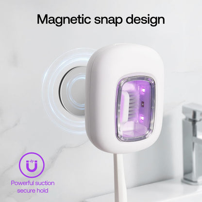 UV-C Toothbrush Sanitizer Case, Dual Light Cleaner Cover with Clear Window, USB-C Rechargeable Travel Holder for Electric and Manual Brushes, White