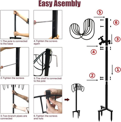 Artigarden Freestanding Garden Hose Holder Hanger, Outdoor Heavy Duty Metal Water Hose Storage Holders Stand Organizer Rack Detachable Stake, Holds 150 Ft of Hoses for Outside Lawn Yard, Black