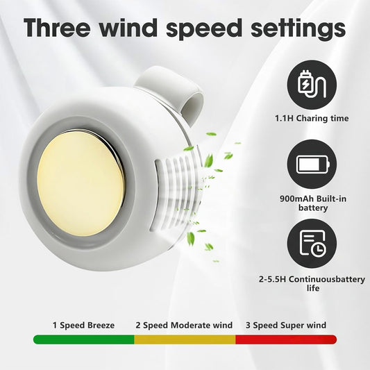 Clip On Fan,Portable Wearable Bladeless Fan,USB Rechargeable 360° Rotatable,3-Speed Silent Mini Personal Fans,Hands-Free Cooling Fan for Outdoor & Travel & Office,Ideal Gift（White）