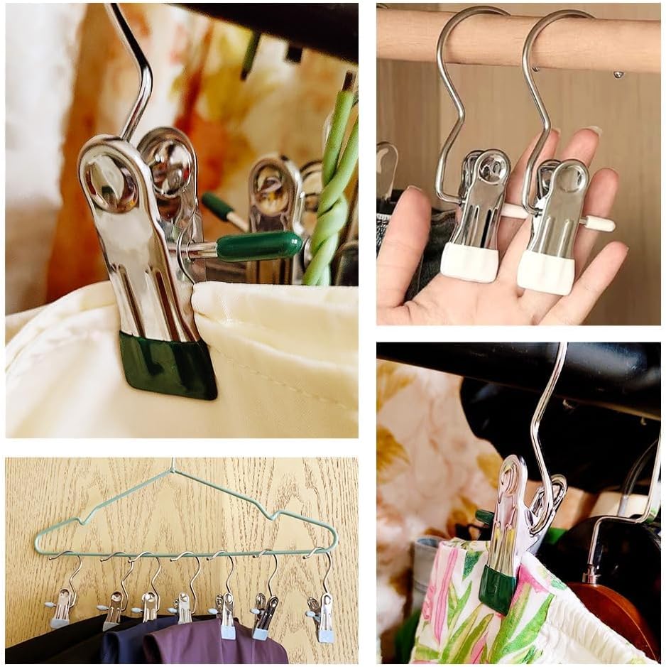 Space-Saving Clothespin Hat Pants Storage Hanging Travel Hook, Stainless Steel Boot Hangers Clips Boot Hangers for Closet, Laundry Hooks Hanging Clips Clothes Pins Socks Towel Clips (Black, 10Pcs)