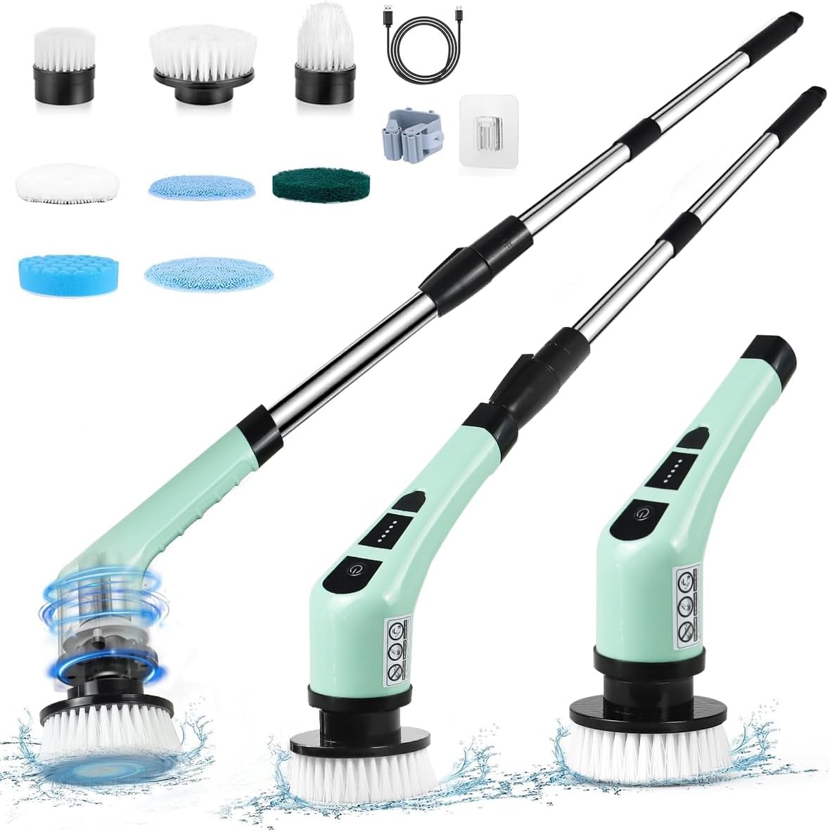 Electric Spin Scrubber,Cordless Cleaning Brush Spin Scrubber,Power Scrubber 2 Adjustable Speeds,7 Replaceable Brush Heads (Green)
