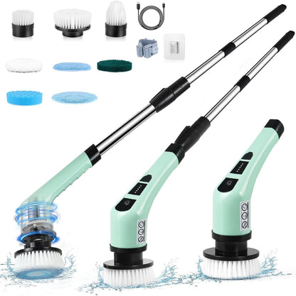 Electric Spin Scrubber,Cordless Cleaning Brush Spin Scrubber,Power Scrubber 2 Adjustable Speeds,7 Replaceable Brush Heads (Green)