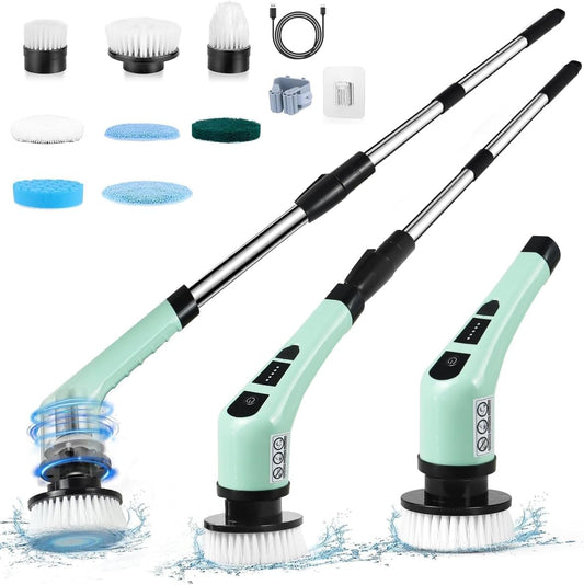 Electric Spin Scrubber,Cordless Cleaning Brush Spin Scrubber,Power Scrubber 2 Adjustable Speeds,7 Replaceable Brush Heads (Green)