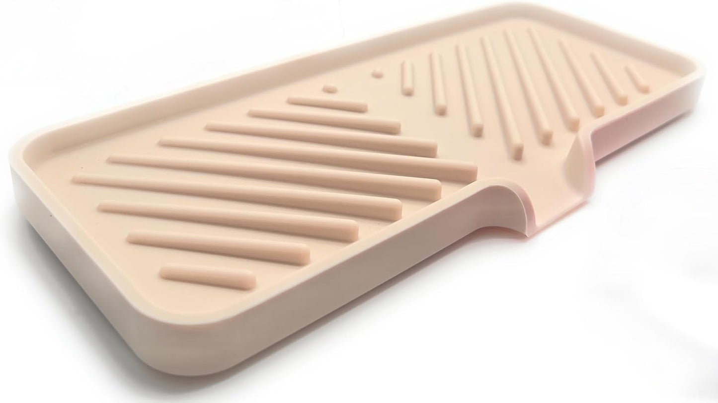 Silicone Soap Dish Tray and Sponge Holder with Drain Chute and Feet | 3-Way Sloped Design | Bathroom and Kitchen Sink Organizer Caddy (Black, 10"x4", 7.8 Ounces)