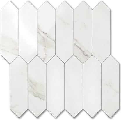 Vamos Tile Glossy Dolomite White Backsplash Tile Peel and Stick, 12.8 x 12.8 Inch 10 Sheets Long Hexagon PVC Self Adhesive Mosaic Wall Tiles Stick on Backsplash for Kitchen and Bathroom