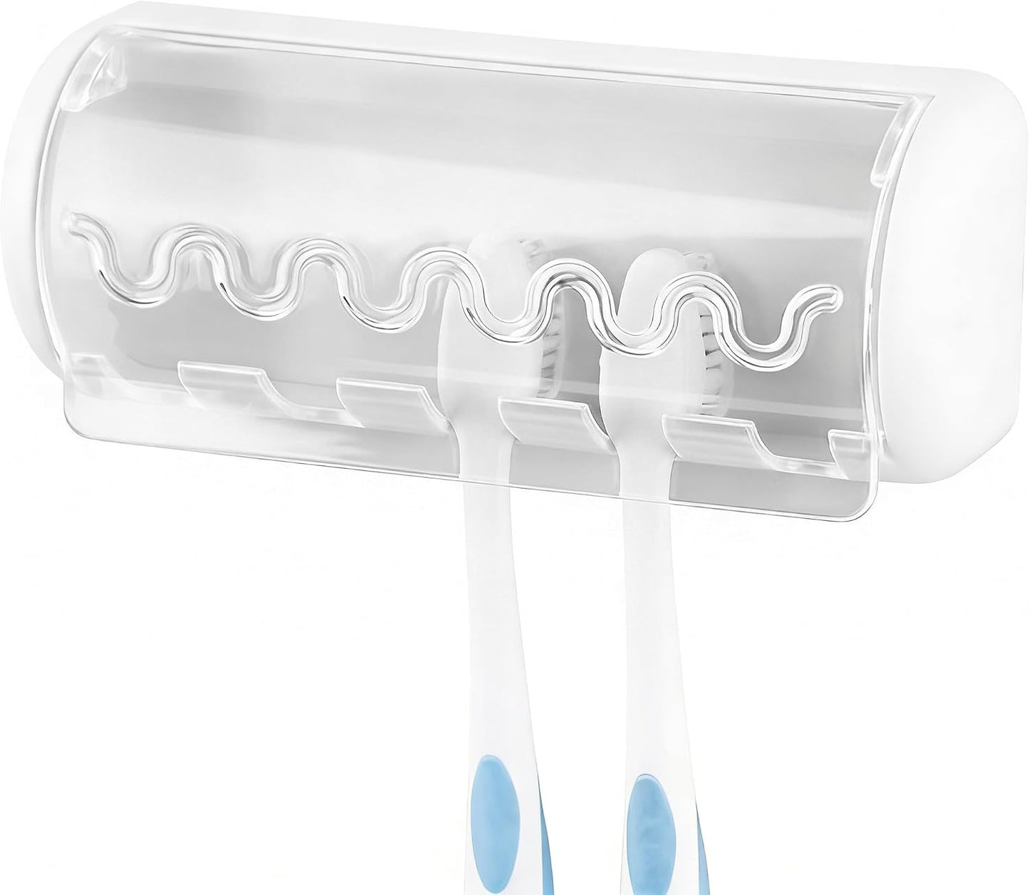1 PCS Self Adhesive Toothbrush Holder with Cover for Bathroom, 5-Slot Wall Mounted Toothbrush Organizer Rack for Shower, Dorm, Cabinet