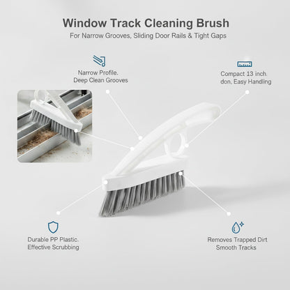 Window Track Cleaning Brush for Narrow Grooves, Rigid PP Scrubber for Sliding Door Rails & Tight Gaps (1 Pack)