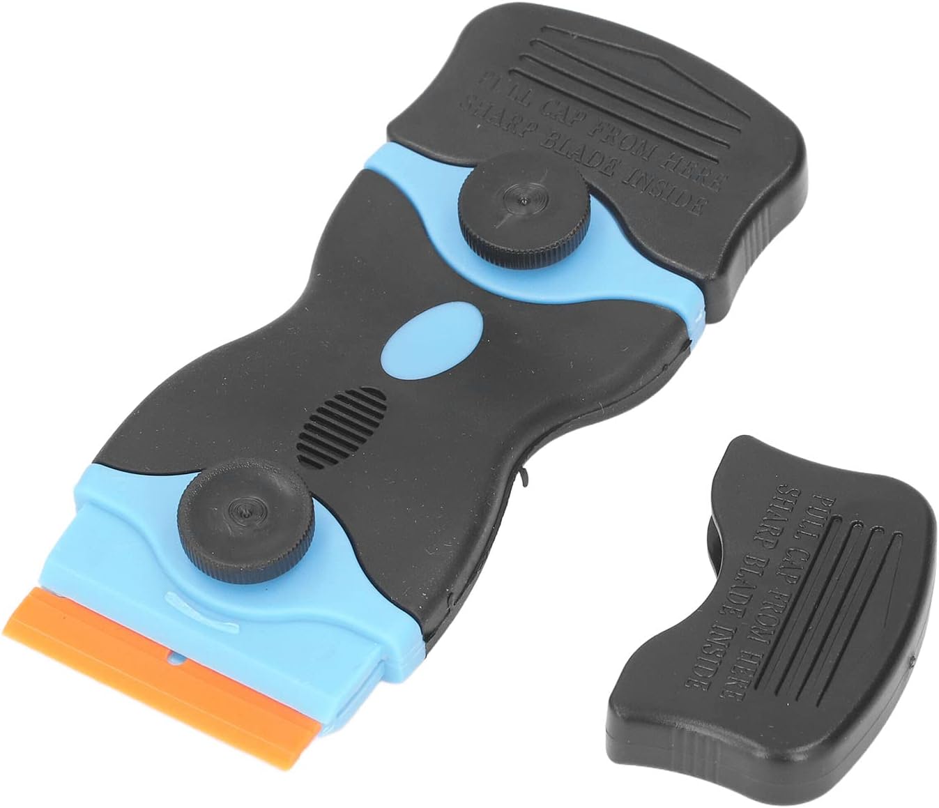 Oumefar Plastic Blades, 2 in 1 Scraper Tool ABS Blade Scrapers Stainless Steel Blades for Removing Stubborn Grease and Burnt Spills on Glass Stoves, Ovens Grills(Black+Blue)