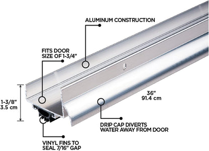 M-D Building Products 49000 36 in. Satin Nickel Aluminum U-Shape Screw-on Under Door Seal