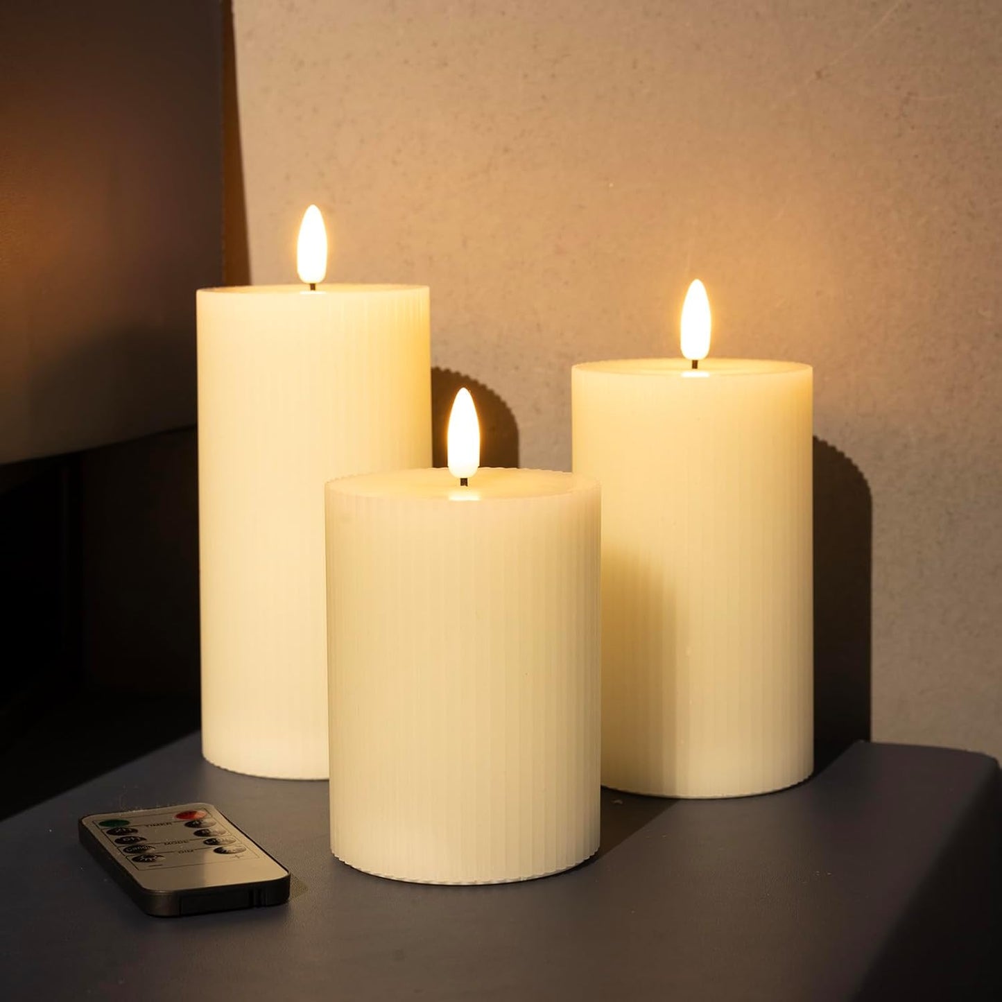 ANGELLOONG Flickering Flameless Candles, Realistic Battery Operated Candles with Remote and Timer, Set of 3 LED Candles for Room Fall Home Wedding Decor Centerpieces Table Party Valentines Decorations