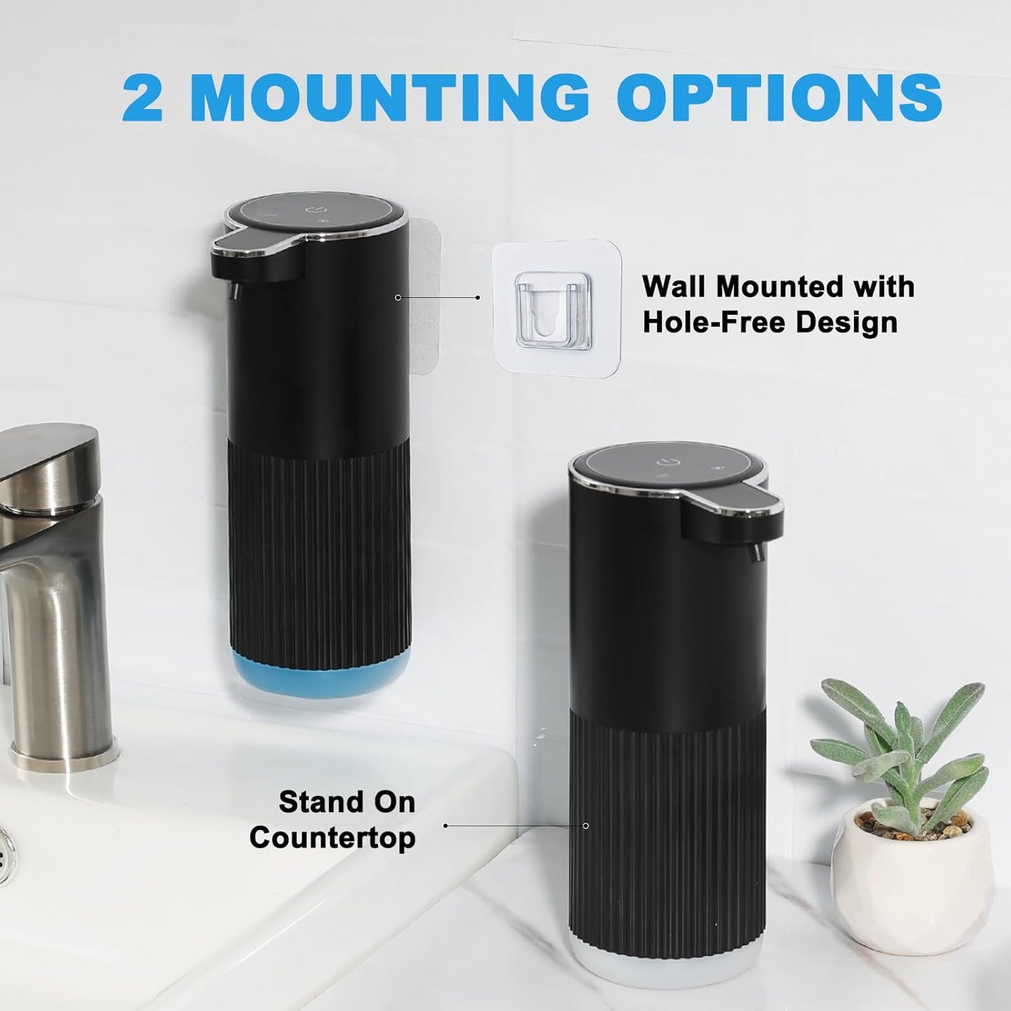 RYTOXILO Automatic Soap Dispenser, 2 Pack Black Touchless Liquid Soap Dispenser for Bathroom, 13.5 Fl Oz Plastic Electric Auto Dish Soap Dispensers Wall Mount for Kithcen with Adjustable Volume
