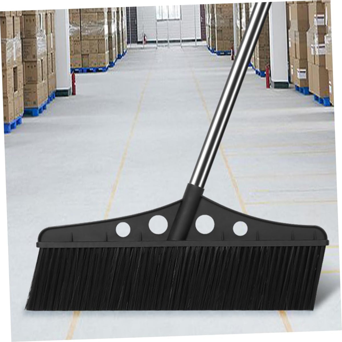 Wide Outdoor Broom Heavy Duty Stainless Steel Lawn Sweeper with Handle for Efficient Cleaning of Patios Decks Gardens and
