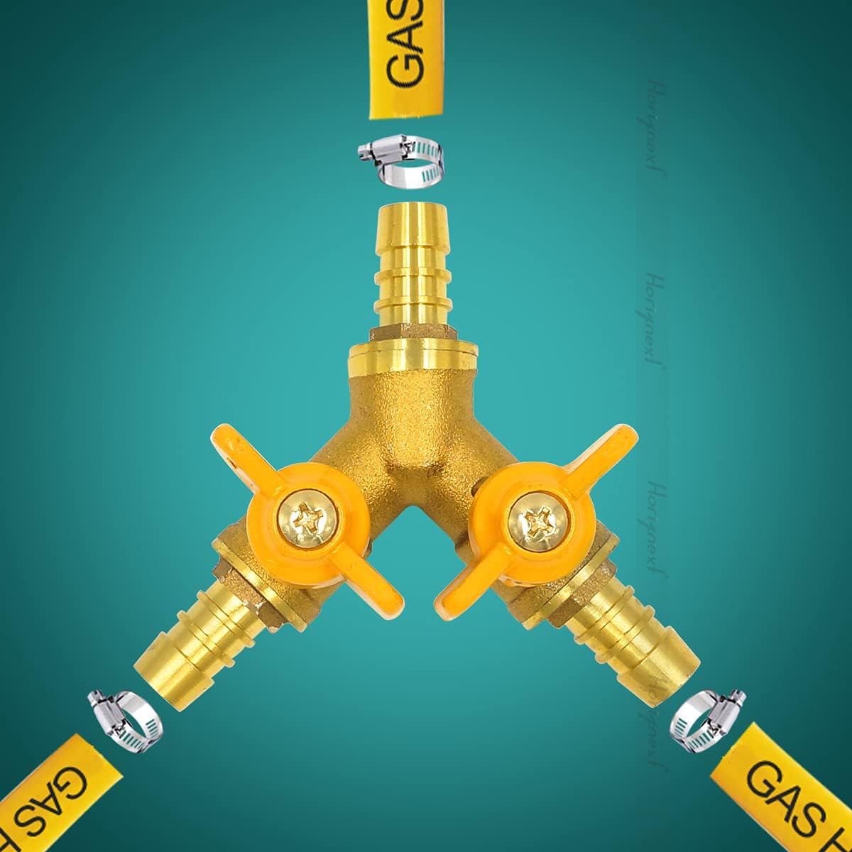 brass 3/4 inch O.D. barb three way shut off ball valve for gas hose air water pvc pex garden tubing fuel line, tee switch splitter fitting