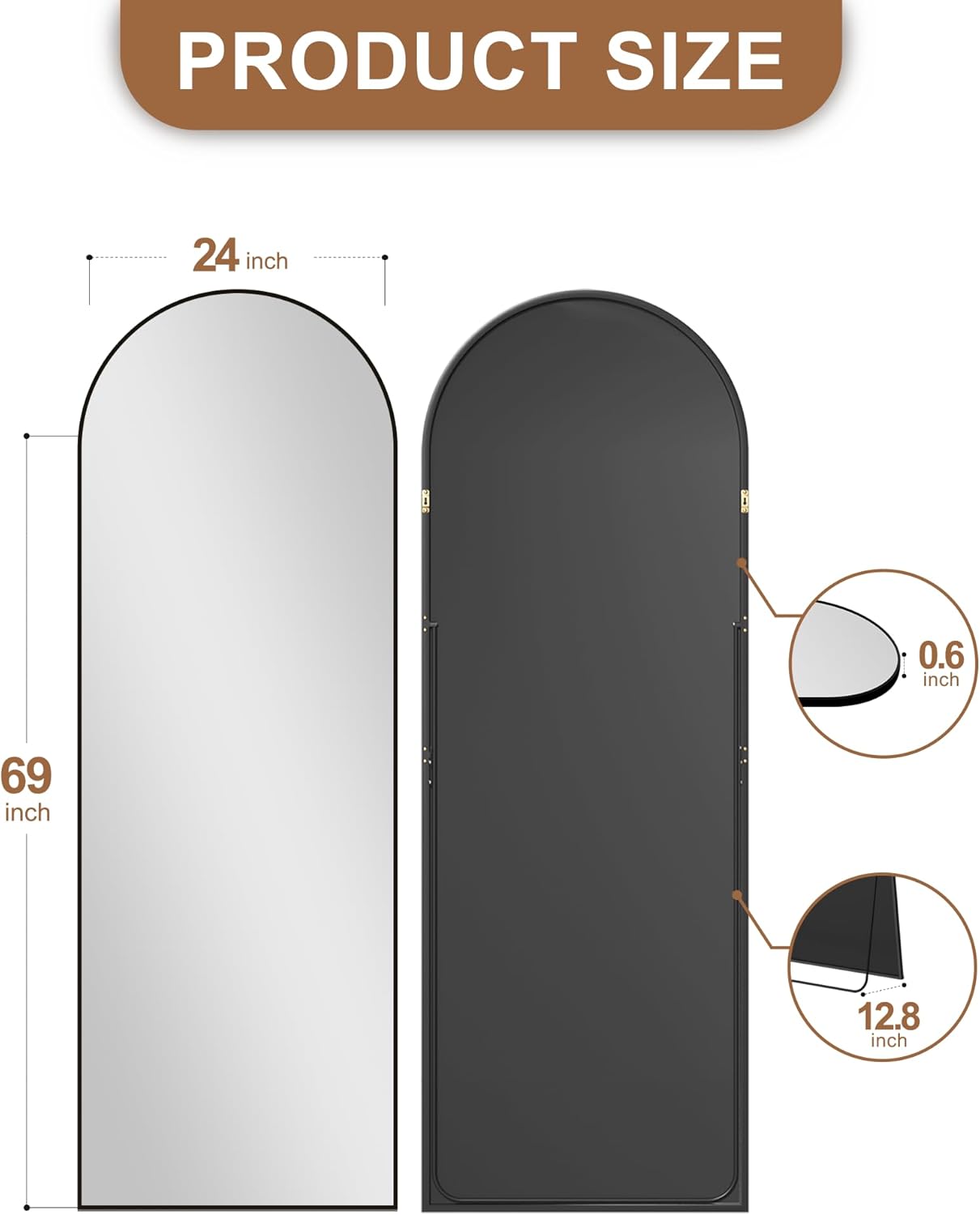 Delma Arched Mirror Full Length,Standing Mirror Full Body,Large Floor with Stand for Wall Entryway Door Bedroom Bathroom Living Room